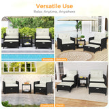 Yaheetech 5 Piece Patio Conversation Set with Ottomans, PE Wicker Balcony Furniture, Rattan Lounge Sofa with Cushions & Pillows, 2 Chairs & Side Table for Backyard, Porch, Garden, Black/Beige Yaheetech