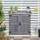 Topeakmart Potting Bench Table - Wooden Storage Cabinet with Removable Shelf & Flexible Space & Metal-Plated Tabletop for Outdoor Garden Patio, Gray Topeakmart