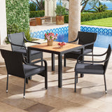 YITAHOME 5-Piece Patio Dining Set, Outdoor Wicker Conversation Furniture with Wooden Tabletop and Cushions, Wicker Square Dining Sets for Lawn Garden Backyard Deck YITAHOME