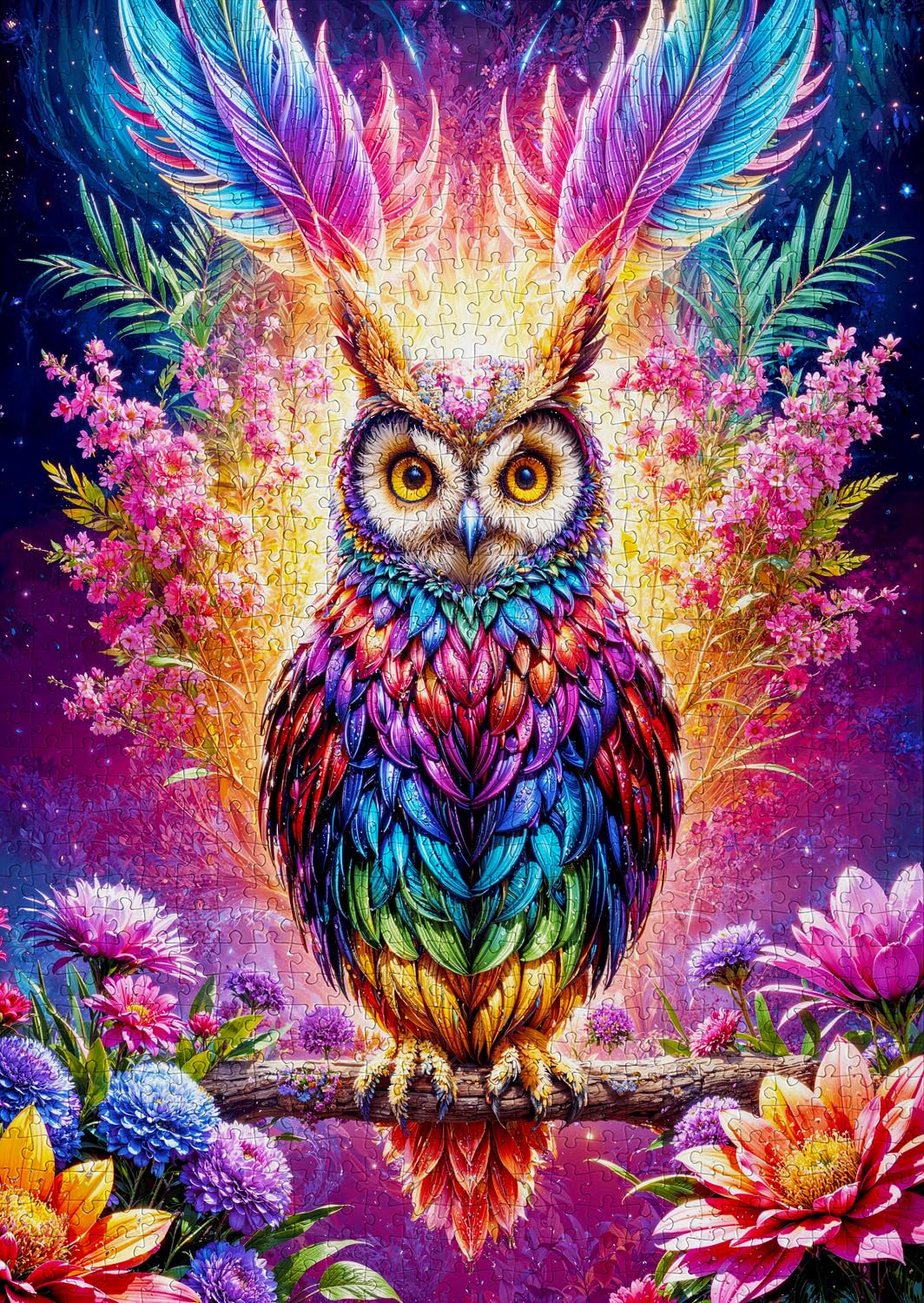 1000 Pieces Jigsaw Puzzle for Adults – Matte Finish, Soft Touch, Sturdy and Unique Pieces, Tight Fit, Vivid Colors, Missing Pieces Service – Magical Owl in Floral Fantasy Illustration by ENJOY Puzzle ENJOY Puzzle