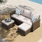 Small Patio Furniture Set, 3 Pieces Wicker Outdoor Sectional Set, L-Shaped Patio Couch Set, Modular Rattan Conversation Set with Lounge Sofa and Ottomans for Deck Lawn Garden, Beige HERA'S HOUSE