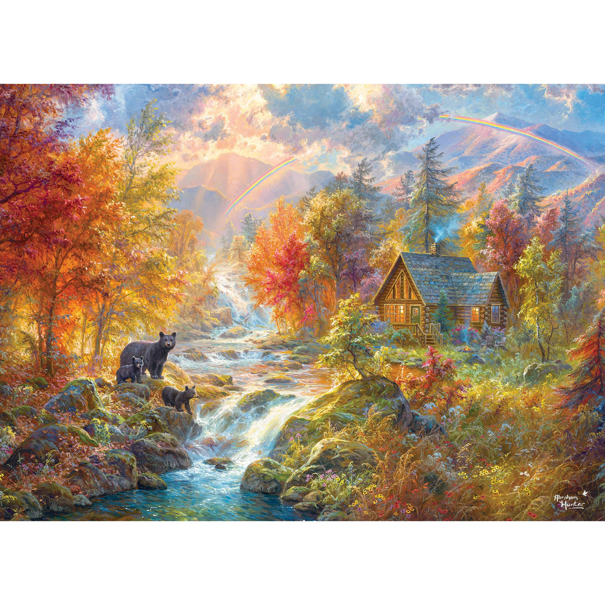 RoseArt - Abraham Hunter - Autumn at Rainbow Falls - 1000 Piece Jigsaw Puzzle for Adults RoseArt