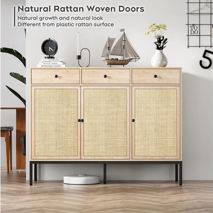 Brafab Rattan Cabinet Storage Sideboard Buffet Table Accent Console for Living Room Entryway Kitchen Dining Room 3 Drawers - WoodArtSupply