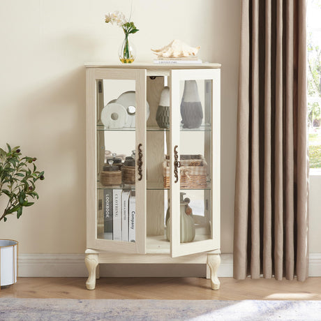 Vintage-Style 2-Door Illuminated Curio Cabinet with Mirrored Back, Adjustable Tempered Glass Shelves & Metal Handles - 43.79" H x 25.99" W x 11.8" D for Home/Office Display Generic