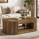 Tribesigns Farmhouse Coffee Table with Storage, 55-Inch Oval Center Table, 2-Tier Large Tea Table for Living Room, Office Reception, Rustic Brown Tribesigns