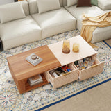 Aivermeil 42"- 65" Extendable Coffee Table with Storage, Reversible Wood Coffee Table with 2 Drawers, Two-Tone Large Adjustable Center Table for Living Room, Office (Walnut A) Aivermeil