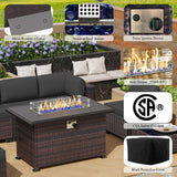 RTDTD Outdoor Patio Furniture Sets with Propane Fire Pit Table, 10 Pieces Outdoor Furniture Patio Sectional Sofa Conversation Sets w/ETL Approved 43" Gas Outdoor Fire Table & Coffee Table (Grey) RTDTD