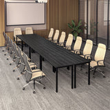 Bonzy Home Conference Tables 16ft Office Computer Desk for Meeting Room Study Writing Printer Table Meeting Seminar Table for 20 People Modern Black 8PCS (188.8"x47.2"x29.5", Black) Bonzy Home