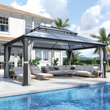 GARTOO 12x16FT Polycarbonate Hardtop Gazebo with Double Roof - Heavy-Duty Steel Frame Gazebo with Breathable Netting & Privacy Curtain for Patio, Porch, Garden, Lawn, Deck, Backyard GARTOO