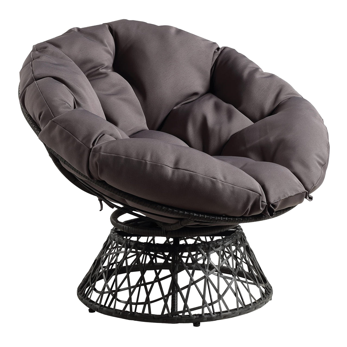 OSP Home Furnishings Wicker Papasan Chair with 360-Degree Swivel, Grey Frame with Grey Cushion OSP Home Furnishings