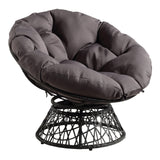 OSP Home Furnishings Wicker Papasan Chair with 360-Degree Swivel, Grey Frame with Grey Cushion OSP Home Furnishings