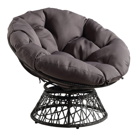 OSP Home Furnishings Wicker Papasan Chair with 360-Degree Swivel, Grey Frame with Grey Cushion OSP Home Furnishings