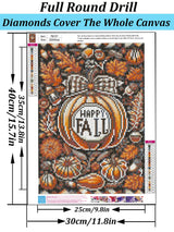 Happy Fall Pumpkin Leaf Diamond Art Kits for Adults, 5D Diamond Painting Kits for Adults Beginners, DIY Full Round Drill Diamond Dot Painting Gem Art Kits for Adult, Home Wall Decor 11.8x15.7 Inch VCLKDIY