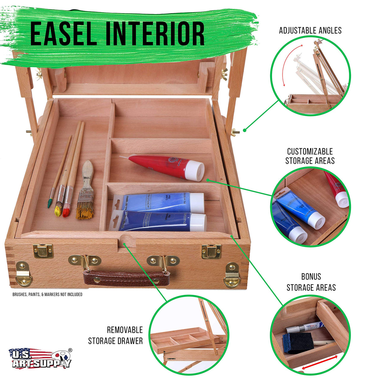U.S. Art Supply Coronado Large Wooden French Style Field and Studio Sketchbox Easel with Artist Drawer, Palette, Premium Beechwood - Adjustable Wood Tripod Easel Stand for Painting, Sketching, Display U.S. Art Supply