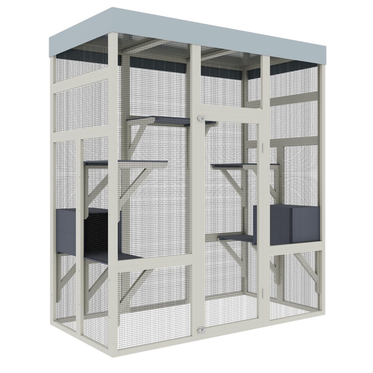 YZU 70.1" Wood Catio Outdoor Cat Enclosure Indoor Cat House with Waterproof Roof Top, 5 Platforms & 2 Resting Box, UV Resistant Gray (62.6 x 32.3 x 70.1 inches) YZU