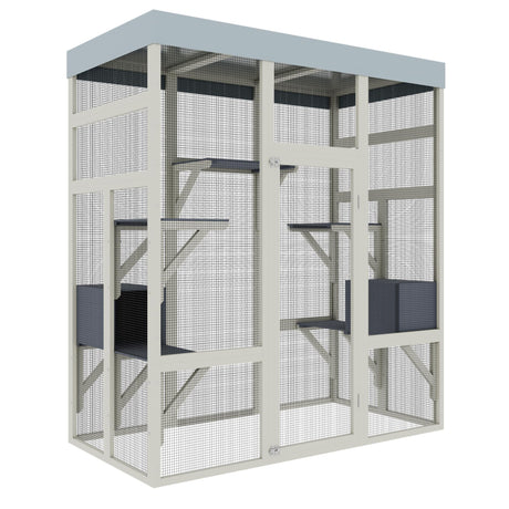 YZU 70.1" Wood Catio Outdoor Cat Enclosure Indoor Cat House with Waterproof Roof Top, 5 Platforms & 2 Resting Box, UV Resistant Gray (62.6 x 32.3 x 70.1 inches) YZU