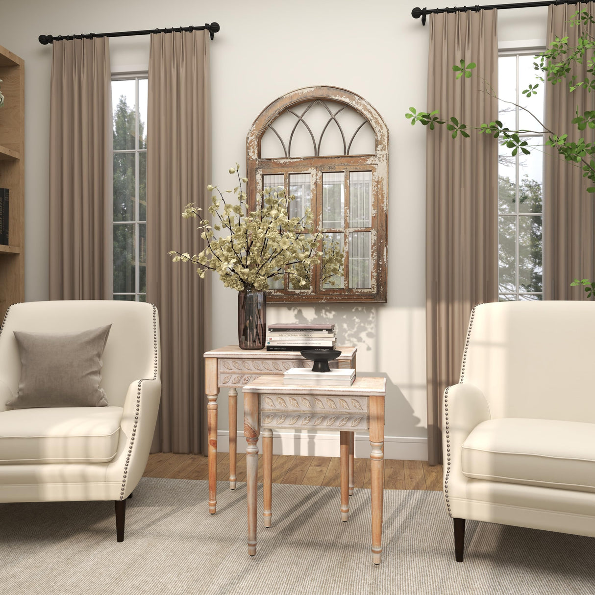 Deco 79 Wooden Leaf Side End Accent Table Intricately Carved End Table, Set of 2 Side Table 22", 25"H, Brown Deco 79