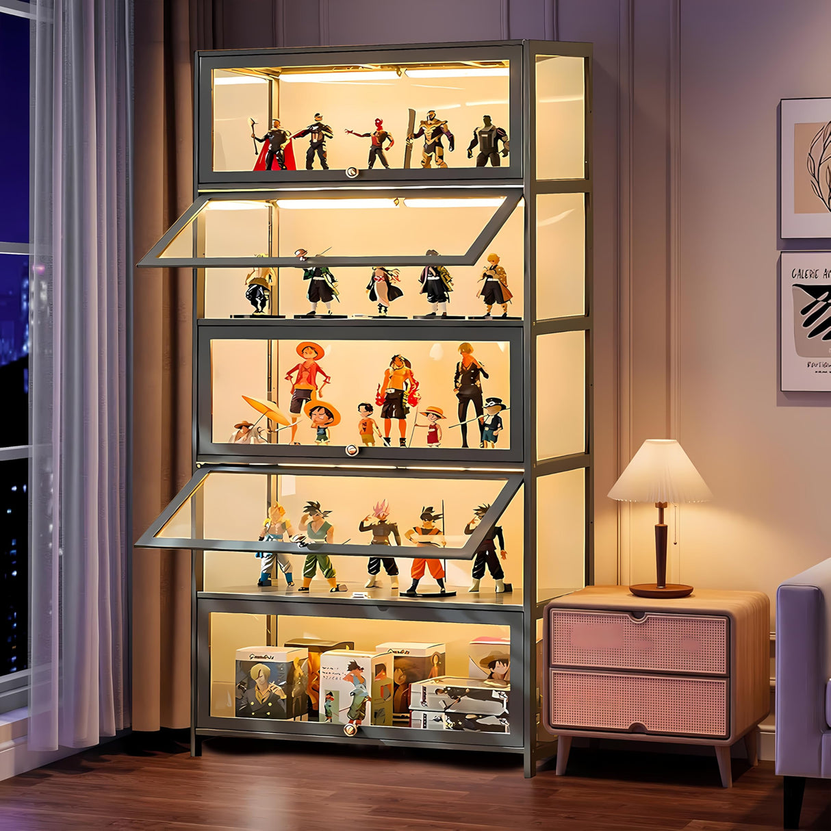 TVMCNA 67" Display Cabinet, Curio Display Cabinet with Door and 4 Adjustable Shelves, Large Capacity Storage Cabinet Collectibles Toy Display Case for Living Room TVMCNA