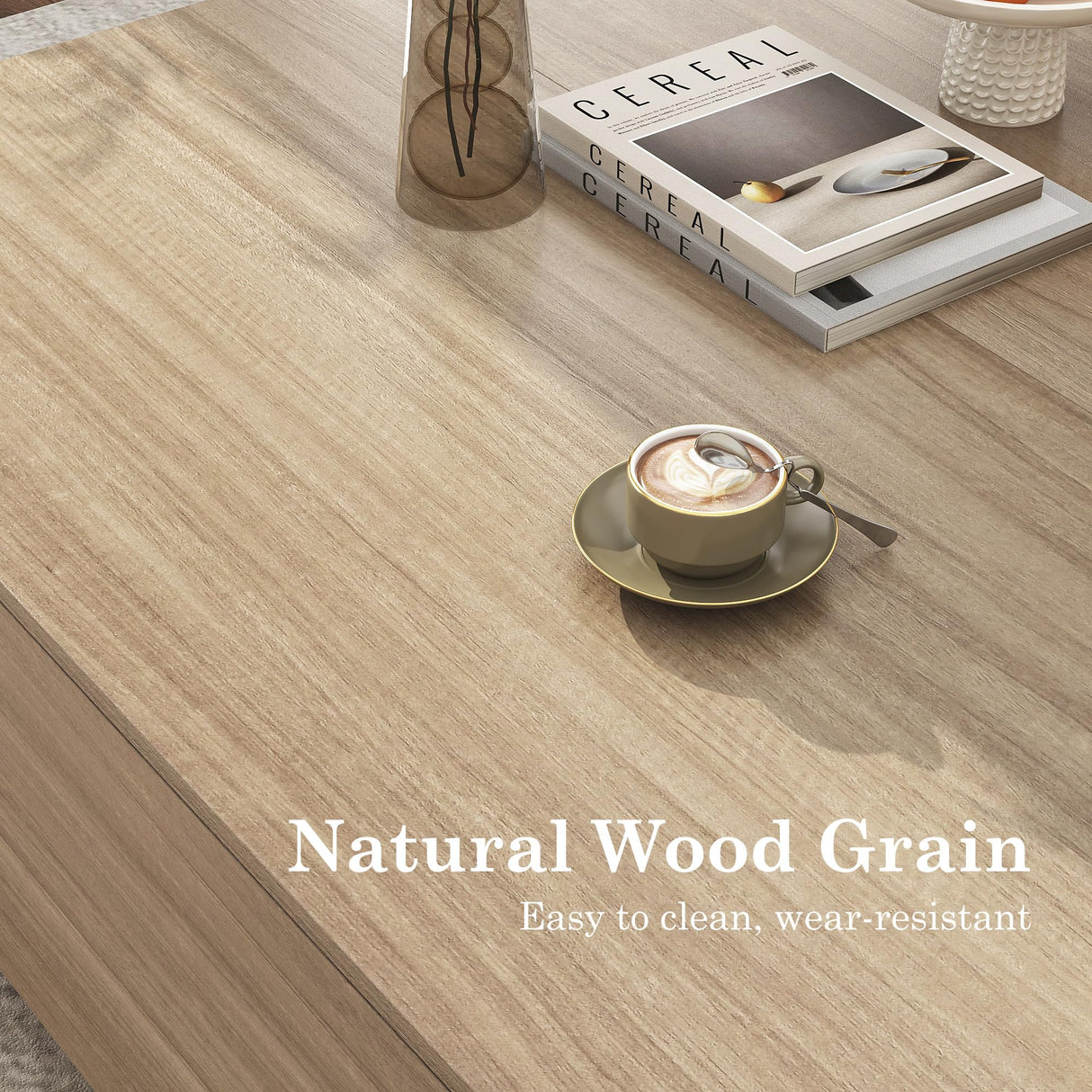 chartustriable 43” Square Coffee Table with Storage, 43" D x 43" W x 17" H Modern Large Square Center Table with 2 Drawers, Wood Coffee Table for Living Room, Light Brown,Bedroom,Light Brown chartustriable