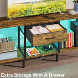 GYIIYUO LED TV Stand with Power Outlet and Fabric Drawer for 55 50 45 Inches TV - Entertainment Center and Industrial TV Console Table for Living Room, Bedroom- 47" Rustic Brown GYIIYUO