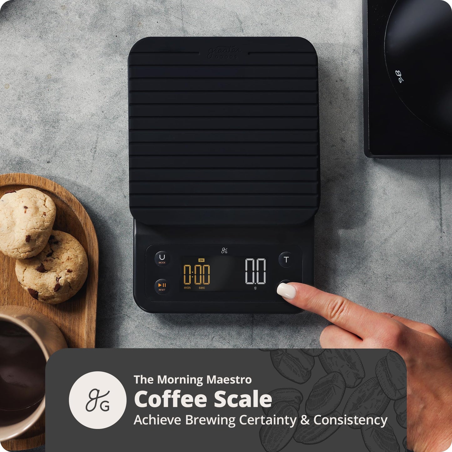 Greater Goods 0.1g Precision Coffee Scale with Timer – 3kg Digital Scale for Pour-Over, Espresso, French Press, Kitchen Use (Onyx Black)