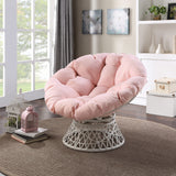OSP Home Furnishings Wicker Papasan Chair with 360-Degree Swivel, Cream Frame with Pink Cushion OSP Home Furnishings