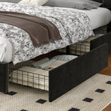 VECELO Queen Size Upholstered Bed Frame with 4 Drawers and Headboard, Velvet Platform Storage Bedframe, Wooden Slats Support, No Box Spring Needed,Black VECELO