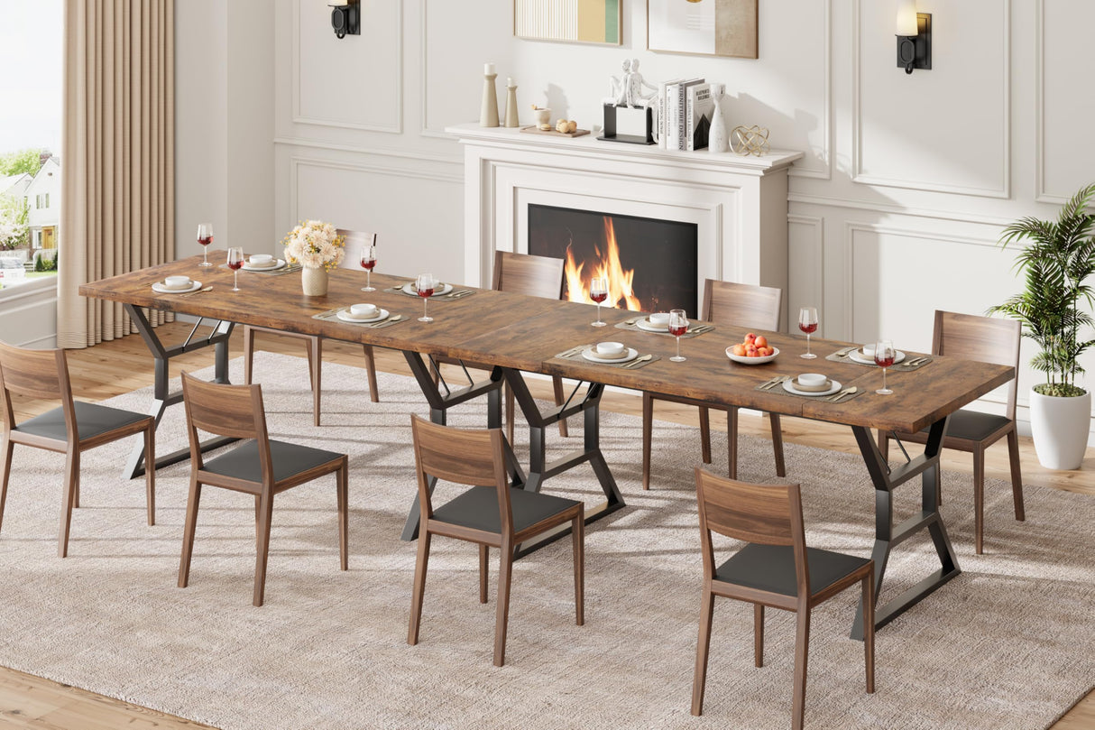 GarveeHome 70.9 in Large Dining Room Table for 6, Rectangular Kitchen Table with Heavy Duty Metal Legs, Farmhouse Wooden Dining Table for Big Family (Brown) GarveeHome