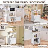 Yaheetech Rolling Kitchen Island with Single Door Cabinet, Kitchen Cart with Drawer on Swivel Wheels, Small Coffee Cart Microwave Stand with 3 Side Hooks for Dining Room, White Yaheetech