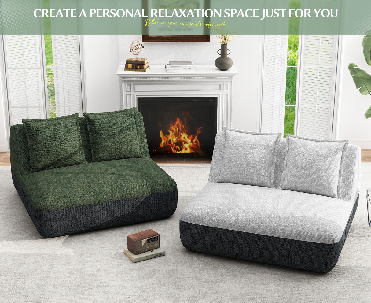 Hobestluk Small Sofa Small Couches for Living Room, Comfy Memory Foam Couch, Mini Sofa with Side Pocket for Living Room, Bedroom (Grey+Green) Hobestluk