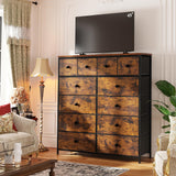 Romorgniz Tall Dresser for Bedroom with 12 Drawers, Fabric Storage Dressers & Chests of Drawers, Sturdy Metal Frame, Wood Top, Closet, Entryway, Bedroom Furniture (Rustic Brown) Romorgniz