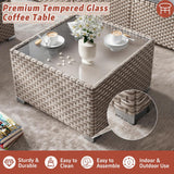 Aukreolis 12 Pieces Patio Furniture Set, Outdoor Sectional Wicker Sofa with Thickened Cushions and Coffee Table, High Back Rattan Patio Conversation Sets for Garden Backyard, Khaki Aukreolis