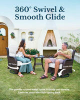 Luxury Outdoor Swivel Rocker Chairs High Back, 3 Piece Patio Rocking Chairs with Thick Cushions, Oversized Bistro Set with Small Side Table, for Porch, Outside, Pool, Deck, Yard, Garden (Rice White) HILLGA