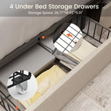 LARMACE Queen Size Bed Frame with 4 Storage Drawers and Tufted Headboard Linen Upholstered Platform Bed Frame with Heavy Duty Wood Slats, No Box Spring Needed, Easy Assembly, Beige LARMACE