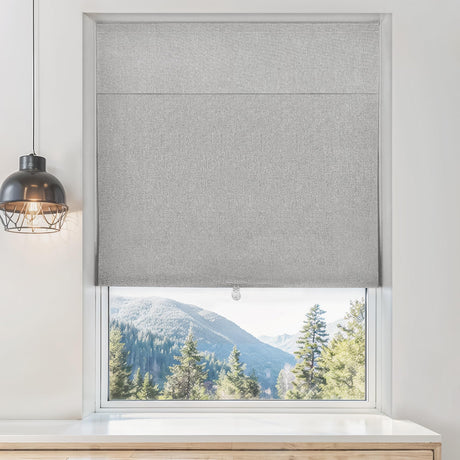 LazBlinds Blackout Roller Shades, No Drill Cordless Blinds for Windows, Roll Up French Door Blinds, Thermal Insulated UV Protection Blinds and Shades for Home and Office (48''W x 72''H, Grey Linen) LazBlinds