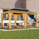 GAOMON 12x20ft Gazebo, Hardtop Outdoor Metal Roof Sun Shade Tent with Netting and Curtains, Permanent Wood Grain Galvanized Iron Aluminum Frame Garden Canopy for Patio, Backyard, Deck, Lawns GAOMON