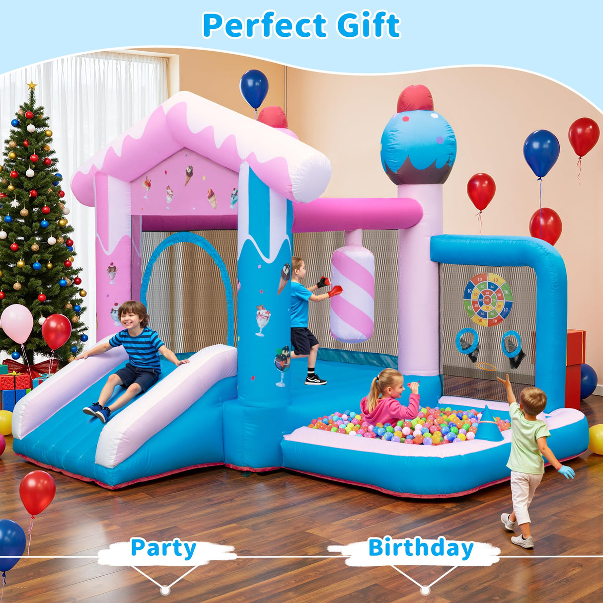 TOAOB Inflatable Bounce House - 8-in-1 Bouncer House for Kids Ages 3-6, Indoor & Outdoor Bouncy Jumping Castle Slide with Blower for Backyard Birthday Party TOAOB