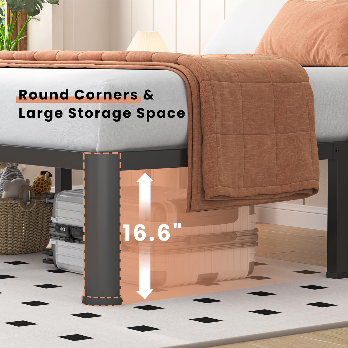 VIPSHOW 18 Inch King Heavy Duty 3500 lbs Bed Frame with Round-Corner Legs & Anti-Squeak Design – Quick Assembly Metal Platform, No Box Spring Needed VIPSHOW