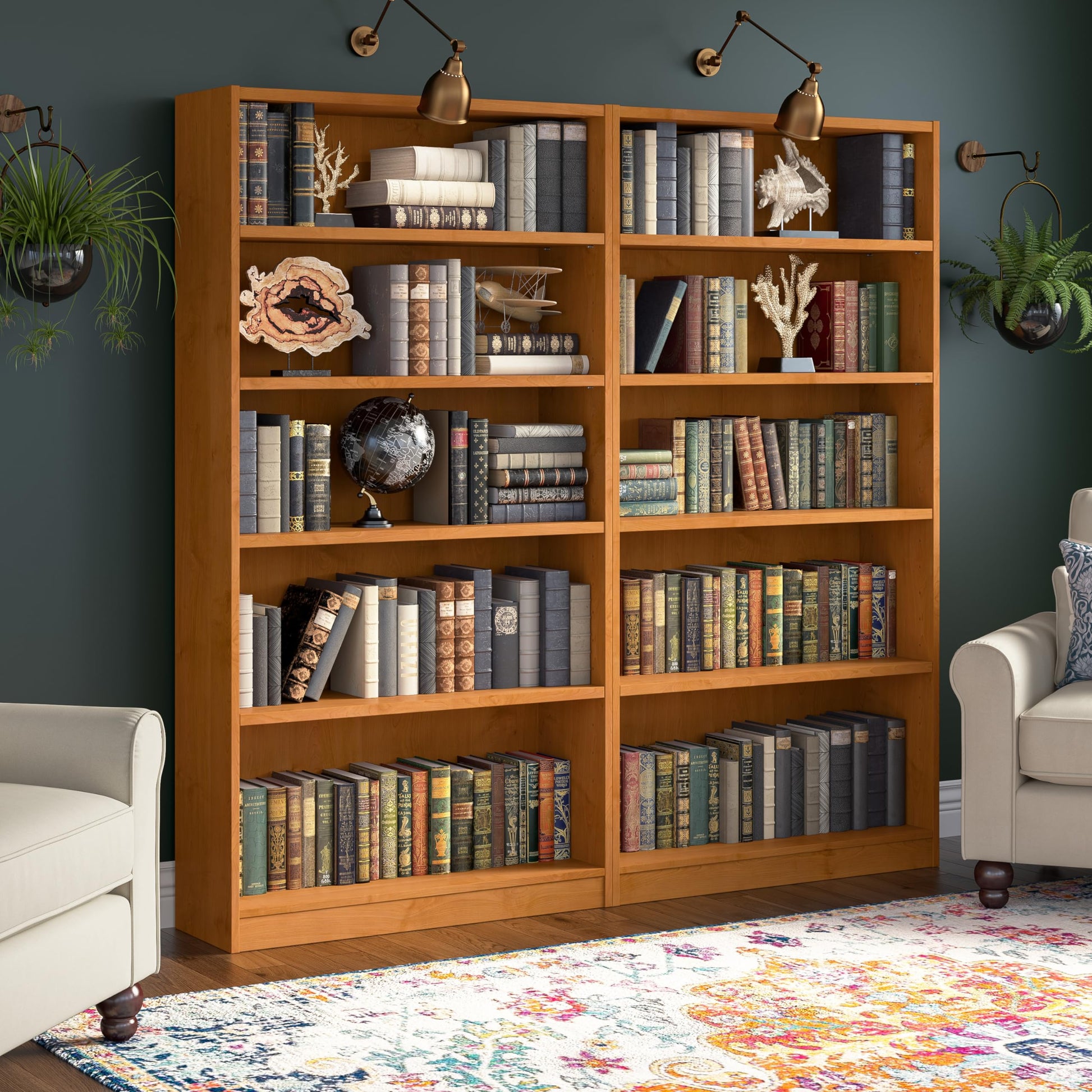 Bush Furniture Universal Tall 5 Shelf Bookcase in Natural Cherry - WoodArtSupply