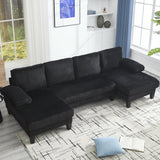 KEIKI 114" U-Shaped Oversized Modular Velvet Sectional Sofa with 2 Chaise Lounge, Modern Style Upholstered 4-Seater Couch with Soft Seat Cushions, Easy Assembly, for Apartment, Living Room, Black KEIKI