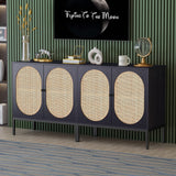 Yechen Set of 2 Sideboard Storage Cabinet with Handmade Natural Rattan Doors, Rattan Cabinet Buffet Cabinet Console for Living Room Dining Room, Black(Oval) Yechen