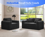 Hobestluk Couch Sofa 2-Seater Foam Sofa Loveseat for Small Spaces Comfy Sofas with Removable Cover Furry Couch with Pillows for Living Room, Bedroom, Apartment, Office (Black, Loveseat) Hobestluk