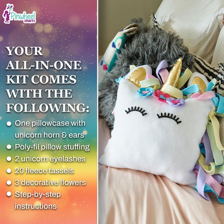Pinwheel Crafts Unicorn Pillow Kit - DIY Arts and Crafts for Kids Ages 6 7 8-12+ Years, No Sewing Kit for Kids, Unicorn Purple Pillow Craft Kits for Birthday, Christmas Gifts for Girls Pinwheel Crafts