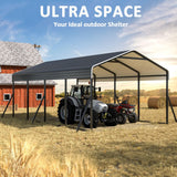 DAUSOLA Carport 12x20 FT Heavy Duty Carports Canopy with Updated Frame Structure Galvanized Steel Roof and Enhanced Base, Metal Carport Garage for Pickup, Boat, Car and Tractors DAUSOLA