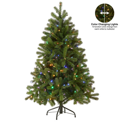 National Tree Company Pre-Lit 'Feel Real' Artificial Full Downswept Christmas Tree, Green, Douglas Fir, Dual Color LED Lights, Includes PowerConnect and Stand, 4.5 feet