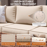 UDPATIO Patio Furniture Set with Fire Pit Table, 4 Pieces Outdoor Furniture Sets, Wicker Rattan Patio Conversation Sets with Outdoor Sofa Waterproof Covers for Porch Deck Backyard, Khaki UDPATIO