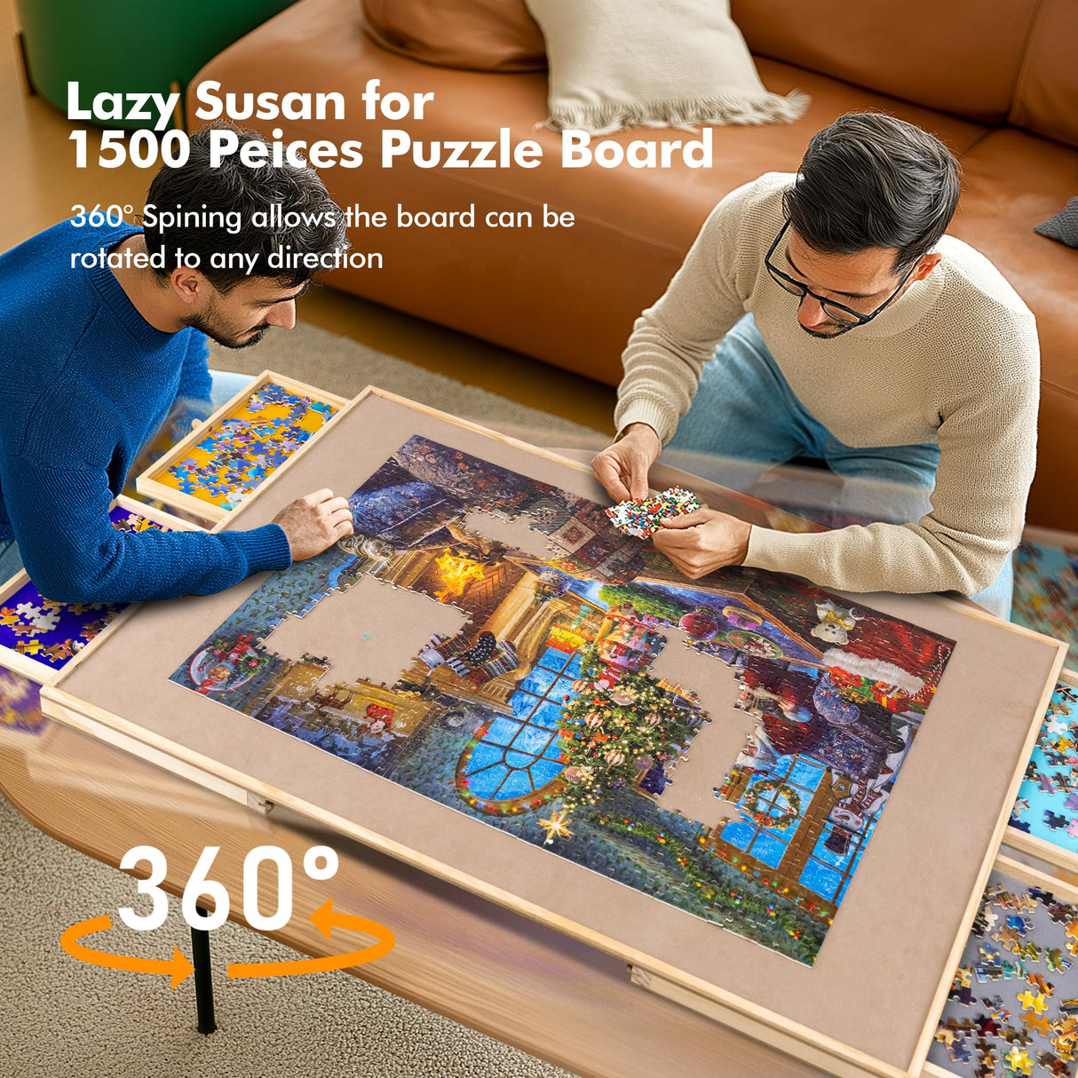 Sancallie Adjustable Wooden Puzzle Board Easel Non-Slip Suede Surface Puzzle Table Accessory for Up to 1,500 Pieces Puzzles with 4 Sorting Trays Sancallie