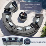 UDPATIO Patio Furniture Set,Fully Assembled Outdoor Sectional Sofa，Half-Moon Curved Modular 7 Pieces Heavy Duty Wicker Furniture Set with Round Coffee Table, for Porch,Backyard,Grey UDPATIO