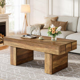 Tribesigns Rectangle Coffee Table, 47.24" Farmhouse Center Table with Slat Tabletop & Thick Base, Rustic Wooden Cocktail Tea Table for Living Room Apartment, Brown Tribesigns