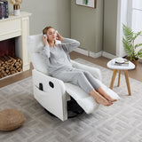 PELUMY Recliner Chair Swivel Rocking with Heat Massage - 360° Manual Recliner, 8-Point Vibrating & Lumbar Heat, Easy Assembly Chair for Living Room (Breathable Leather, White) PELUMY